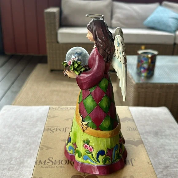 Jim Shore for Enesco Heartwood Creek Angel with Bird in Glass Dome 9.2” - Picture 6 of 11